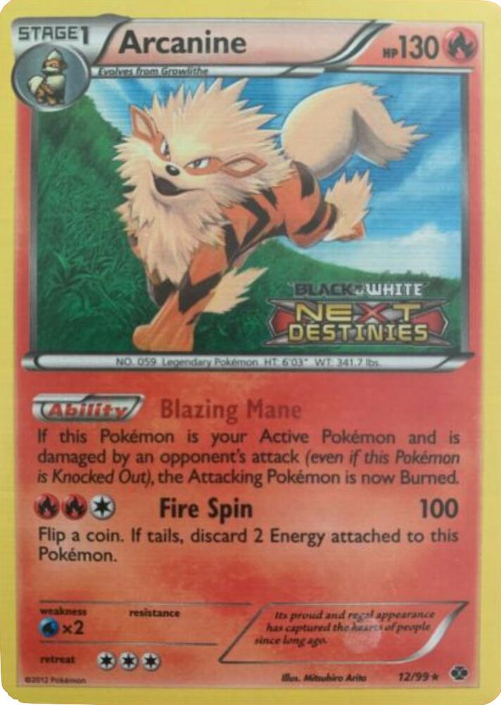 Arcanine (Prerelease) 12/99 card from Black and White Promos