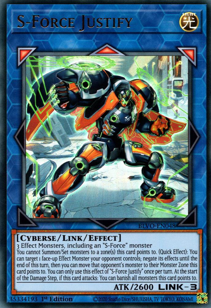 S-Force Justify BLVO-EN048 card from Blazing Vortex