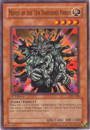 Manju of the Ten Thousand Hands IOC-088 card from Invasion of Chaos