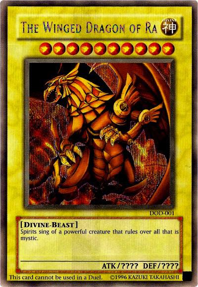The Winged Dragon of Ra DOD-001 card from Dawn of Destiny Xbox