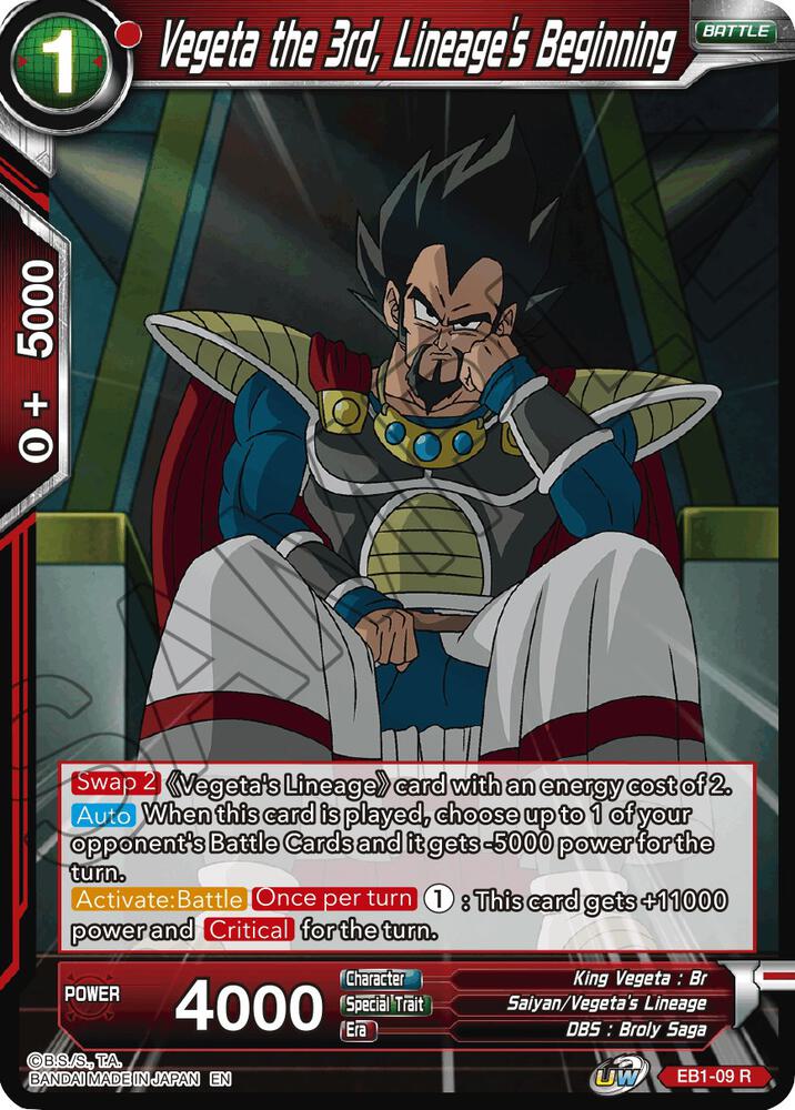 Vegeta the 3rd, Lineage's Beginning EB1-09 card from Battle Evolution Booster