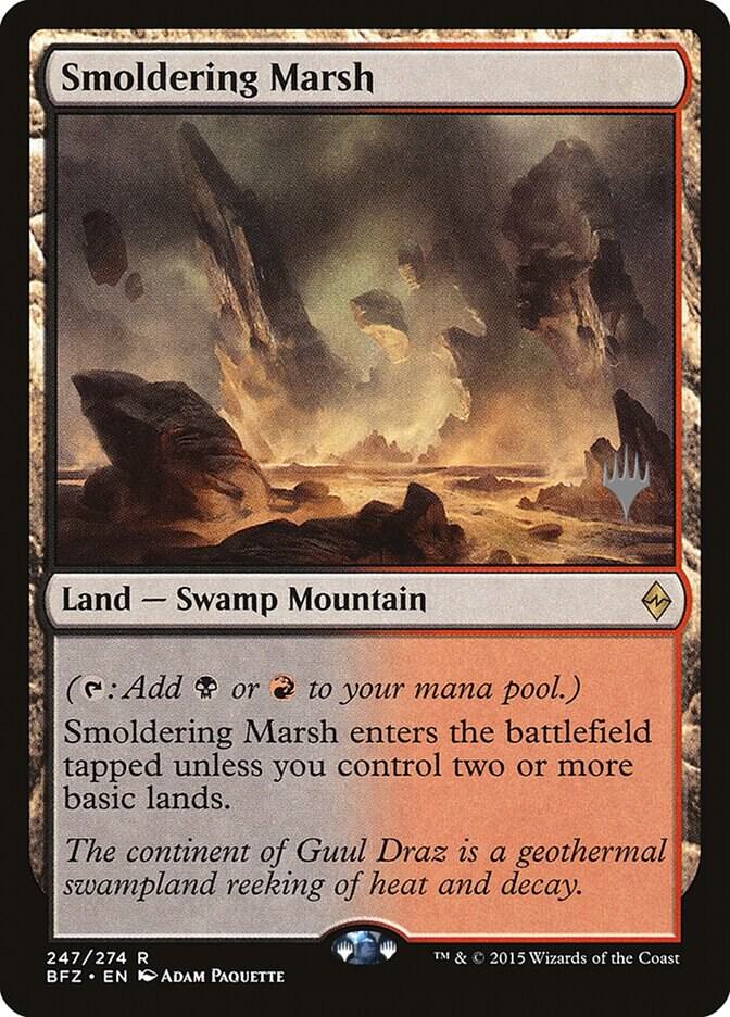 Smoldering Marsh 247 card from Promo Pack: Kaldheim