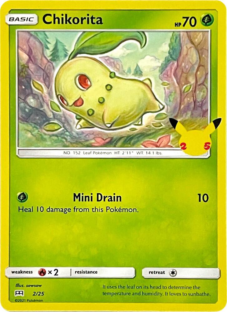 Chikorita - 2/25 002/025 card from McDonald's 25th Anniversary Promos
