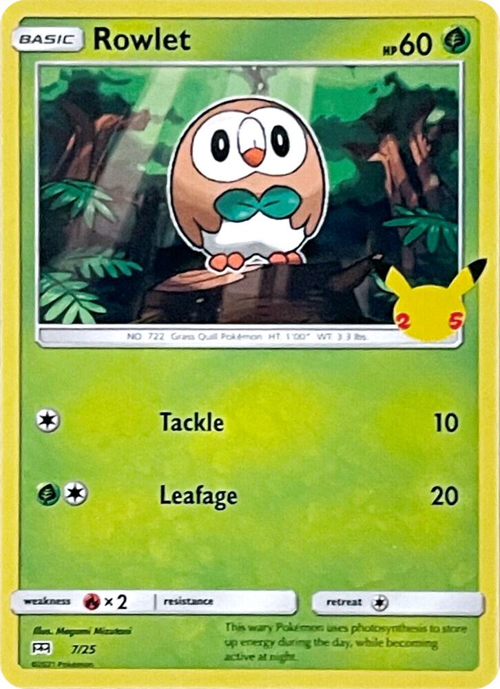 Rowlet - 7/25 007/025 card from McDonald's 25th Anniversary Promos
