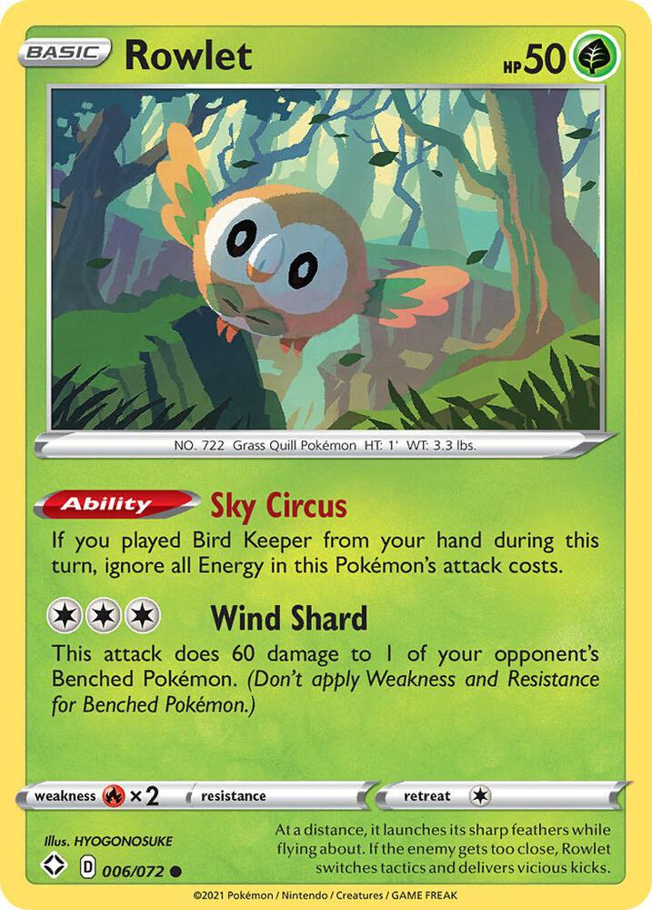 Rowlet 006/072 card from Shining Fates