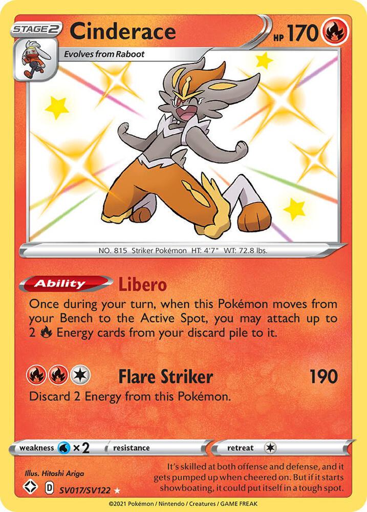 Cinderace SV017/SV122 card from Shining Fates: Shiny Vault
