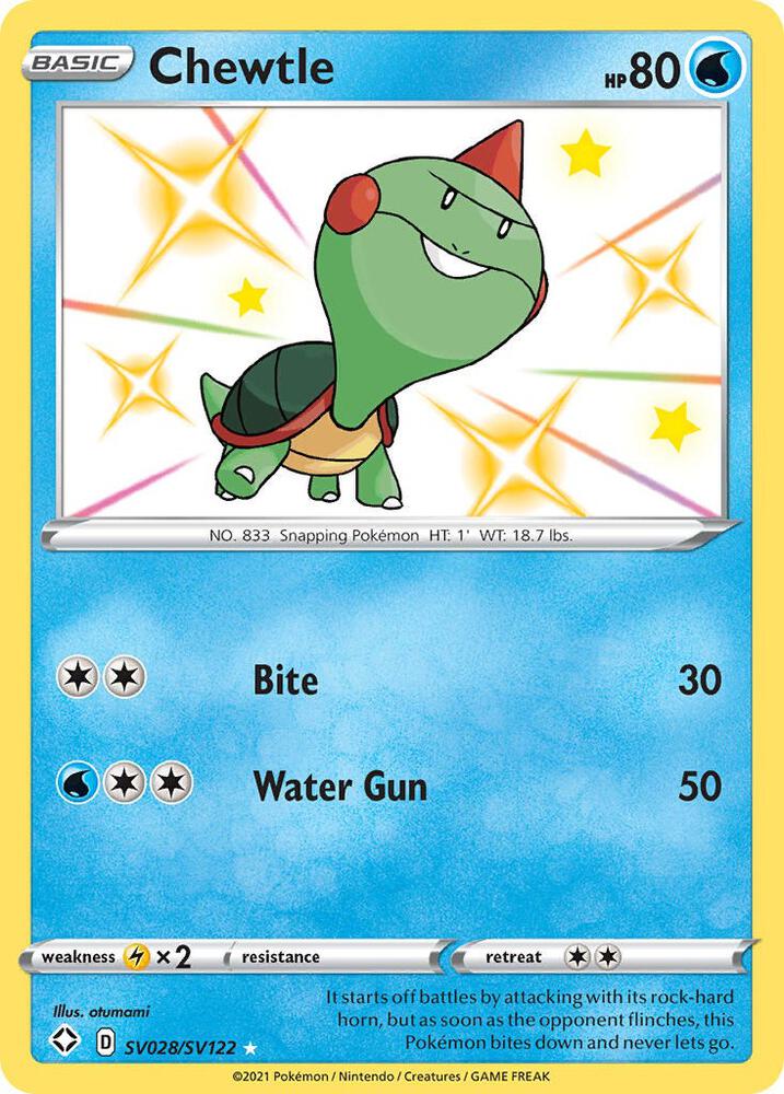 Chewtle SV028/SV122 card from Shining Fates: Shiny Vault