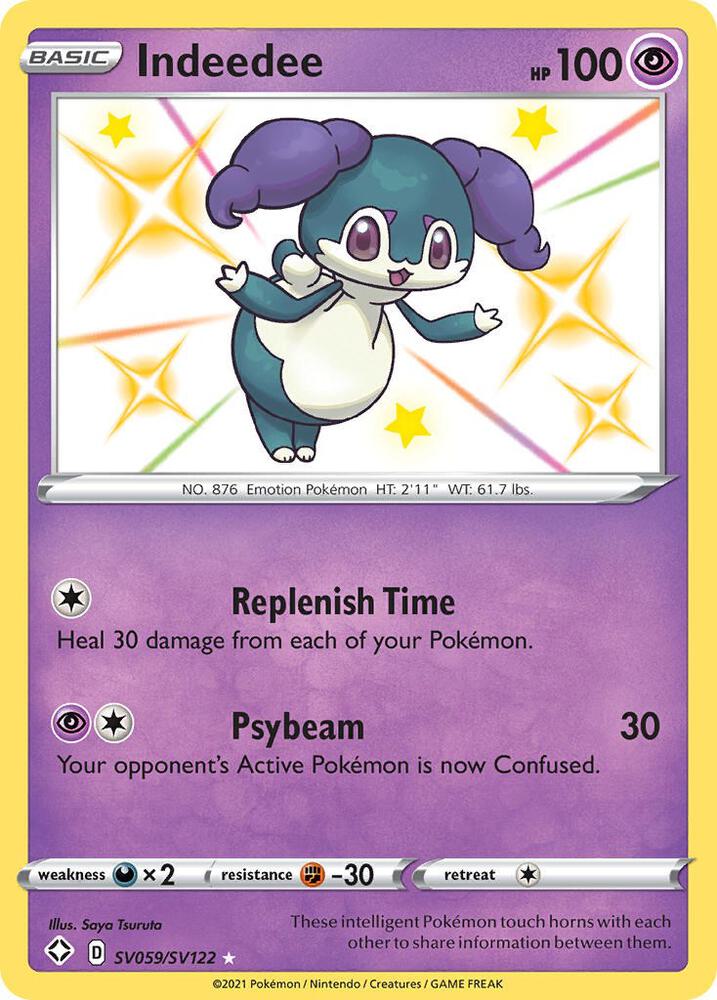 Indeedee SV059/SV122 card from Shining Fates: Shiny Vault