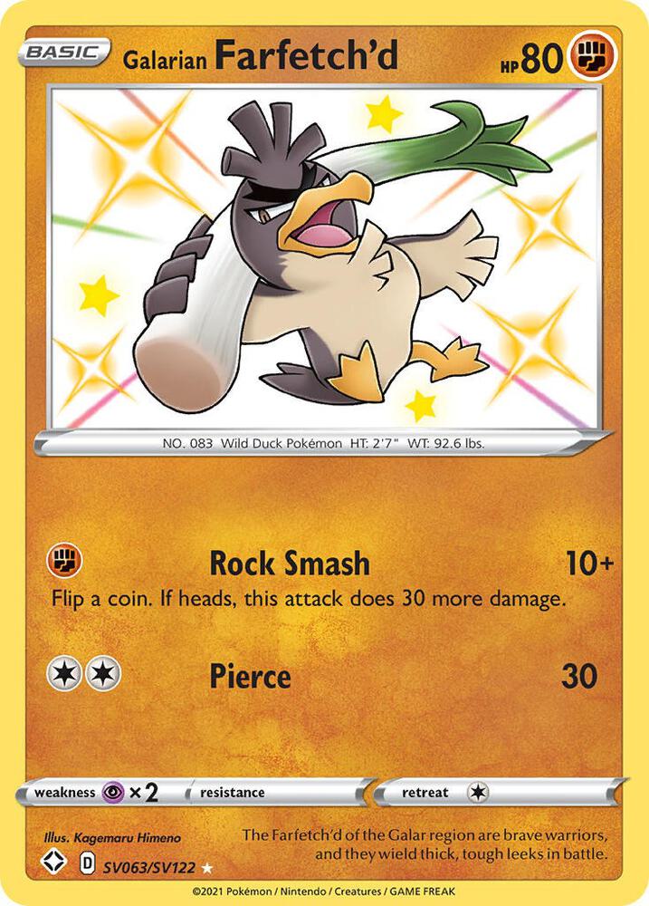 Galarian Farfetch'd SV063/SV122 card from Shining Fates: Shiny Vault