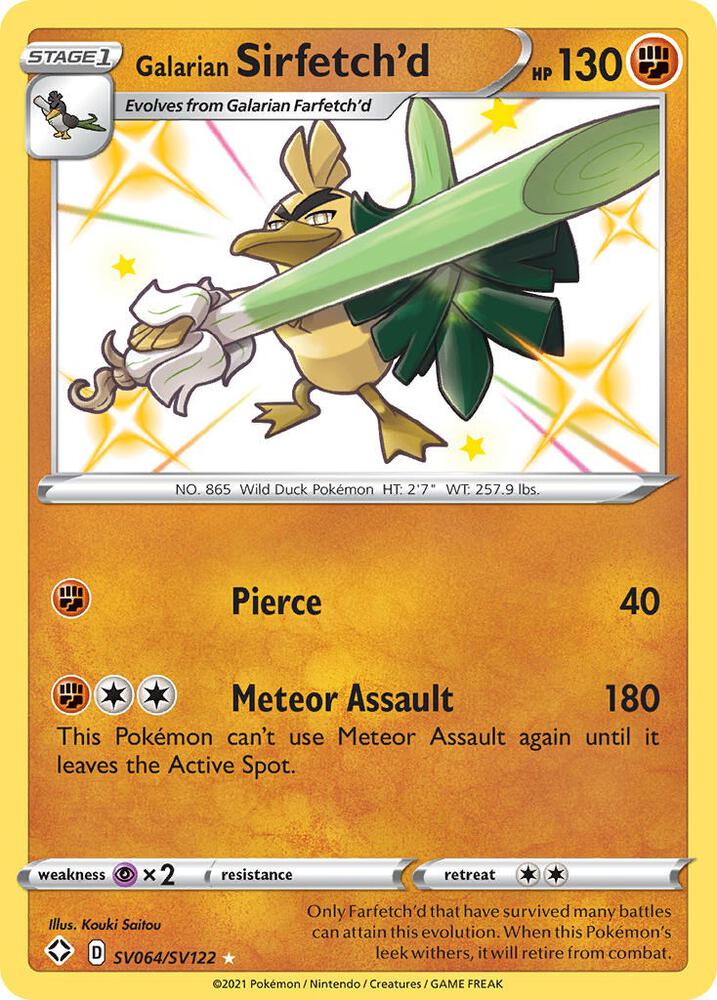 Galarian Sirfetch'd SV064/SV122 card from Shining Fates: Shiny Vault