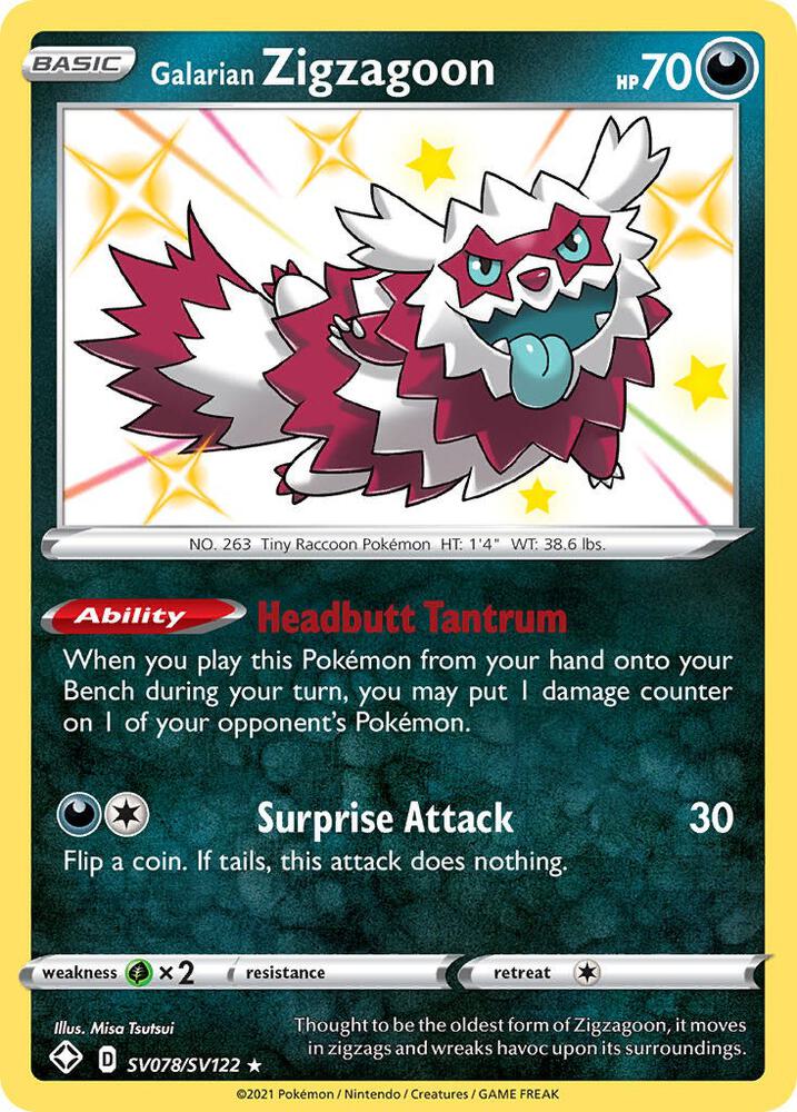 Galarian Zigzagoon SV078/SV122 card from Shining Fates: Shiny Vault