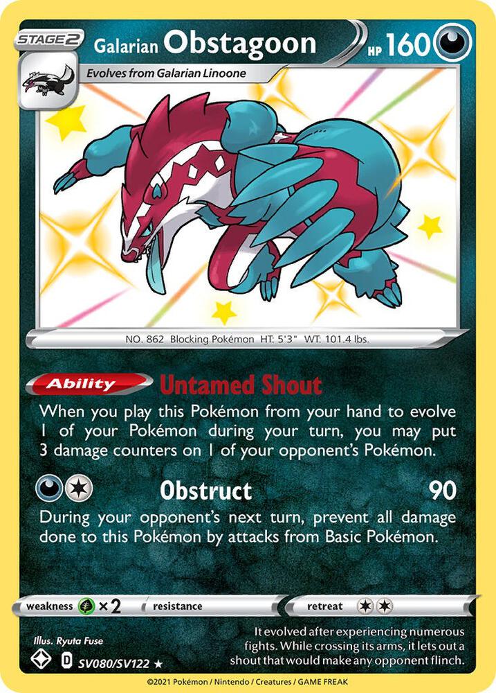 Galarian Obstagoon SV080/SV122 card from Shining Fates: Shiny Vault