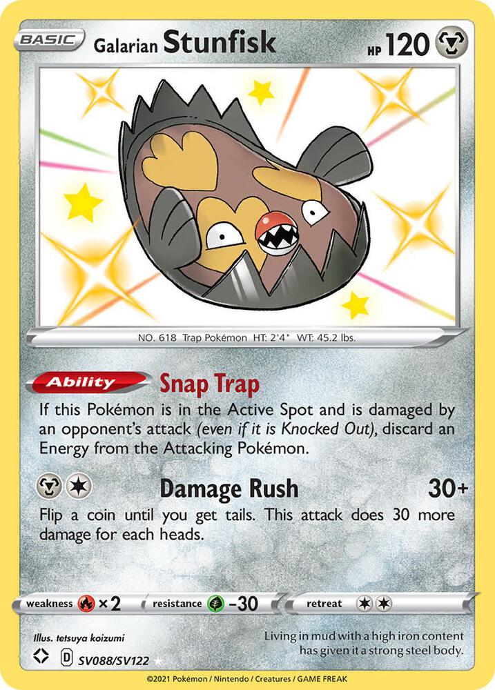 Galarian Stunfisk SV088/SV122 card from Shining Fates: Shiny Vault