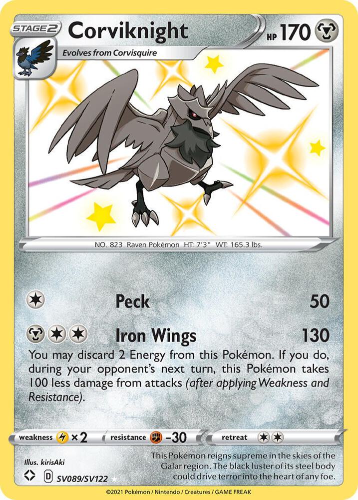 Corviknight SV089/SV122 card from Shining Fates: Shiny Vault