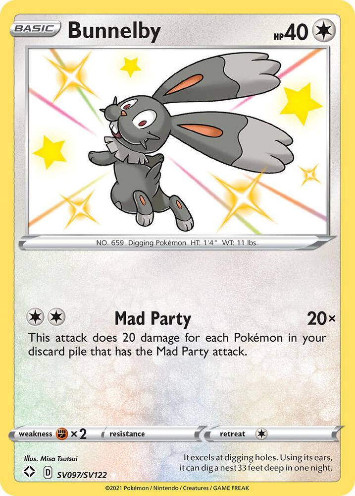 Bunnelby SV097/SV122 card from Shining Fates: Shiny Vault