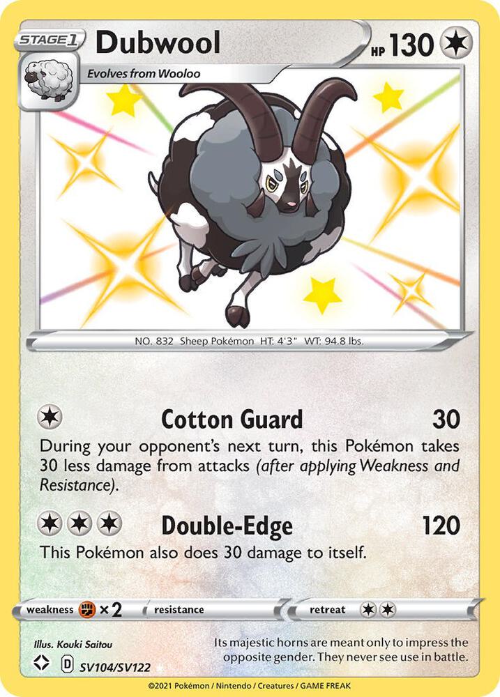 Dubwool SV104/SV122 card from Shining Fates: Shiny Vault