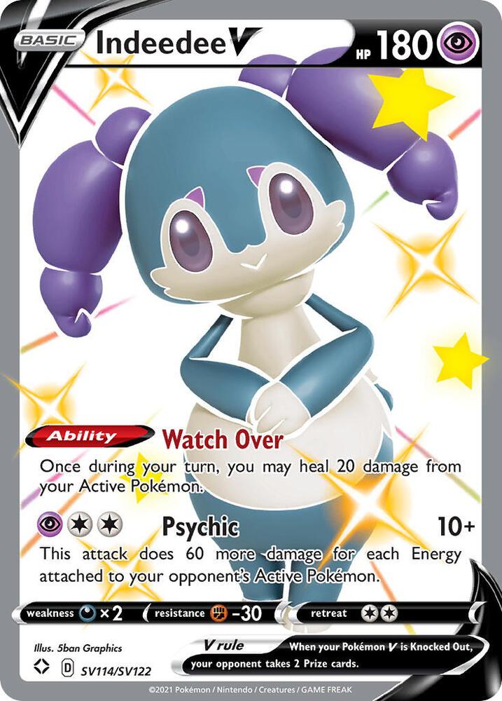 Indeedee V SV114/SV122 card from Shining Fates: Shiny Vault