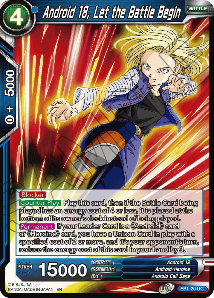 Android 18, Let the Battle Begin EB1-20 card from Battle Evolution Booster