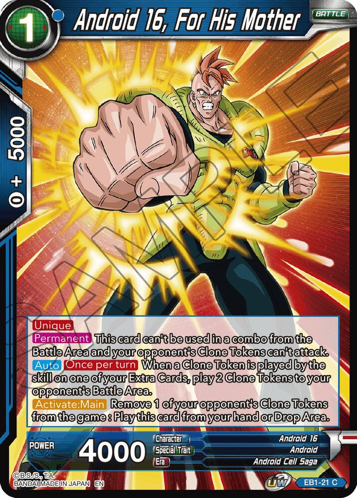 Android 16, For His Mother EB1-21 card from Battle Evolution Booster