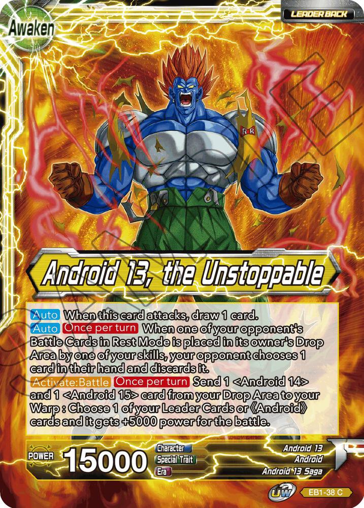 Android 13, Android 14, & Android 15 // Android 13, the Unstoppable EB1-38 card from Battle Evolution Booster