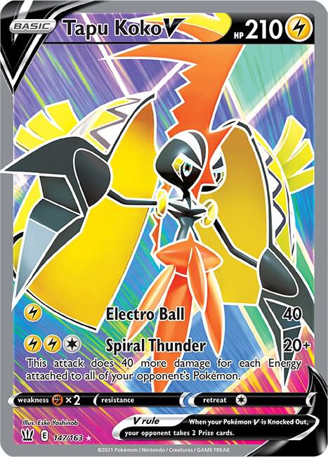 Tapu Koko V (Full Art) 147/163 card from SWSH05: Battle Styles