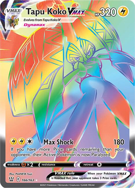 Tapu Koko VMAX (Secret) 166/163 card from SWSH05: Battle Styles