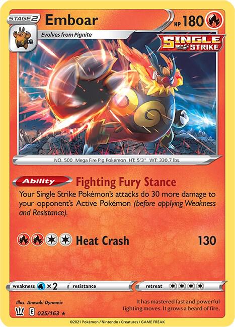 Emboar 025/163 card from SWSH05: Battle Styles