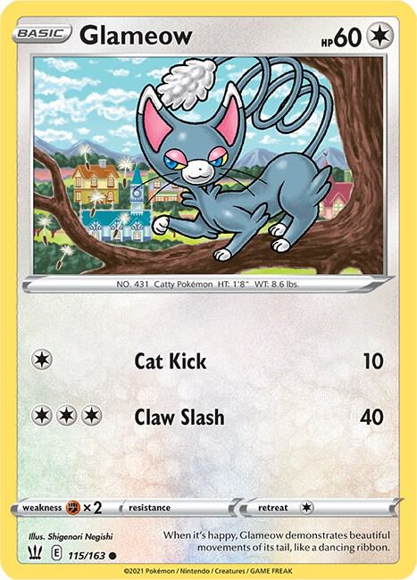 Glameow 115/163 card from SWSH05: Battle Styles