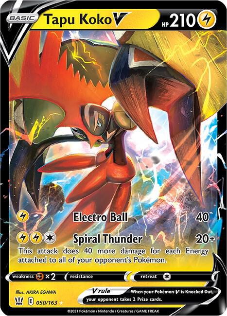 Tapu Koko V 050/163 card from SWSH05: Battle Styles