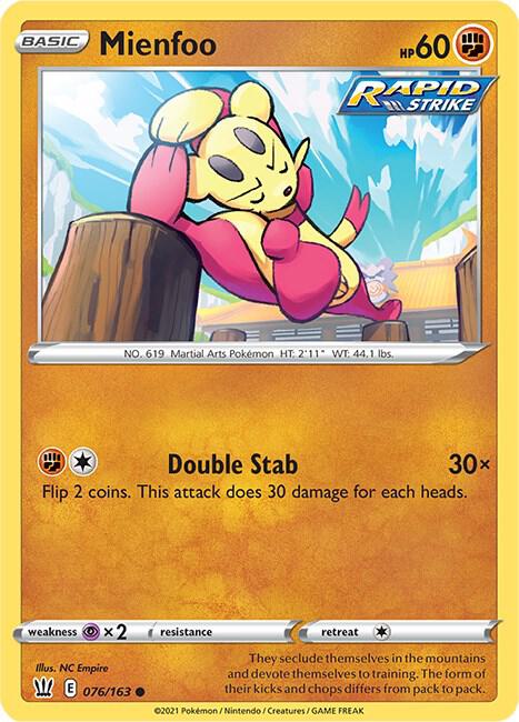 Mienfoo 076/163 card from SWSH05: Battle Styles