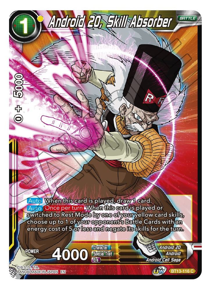 Android 20, Skill Absorber BT13-116 card from Supreme Rivalry