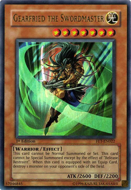 Gearfried the Swordmaster FET-EN022 card from Flaming Eternity