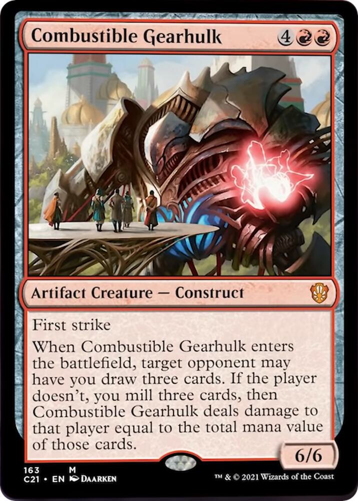 Combustible Gearhulk 163 card from Commander 2021