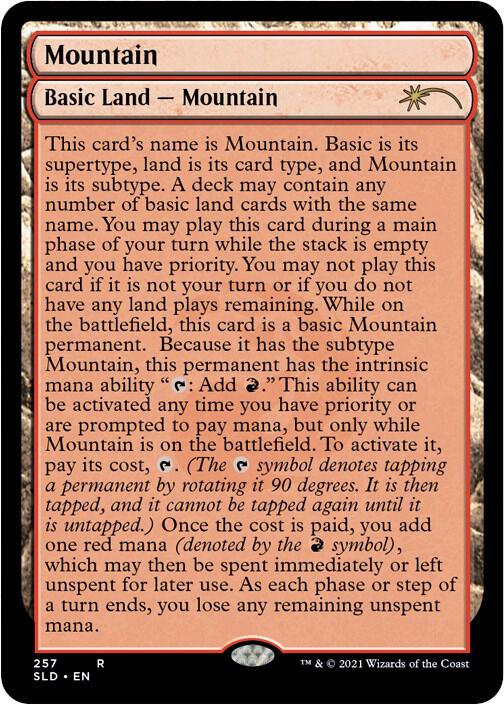 Mountain (Full-Text Lands) 257 card from Secret Lair Drop Series
