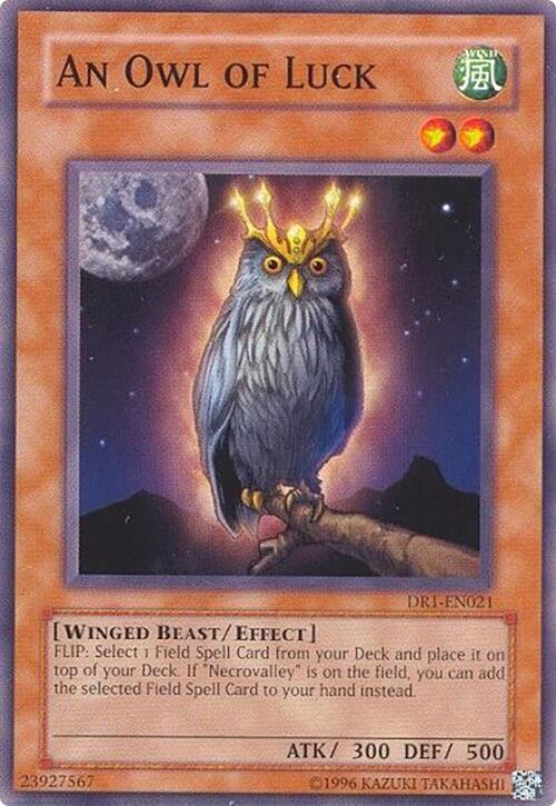 An Owl of Luck DR1-EN021 card from Dark Revelation Volume 1