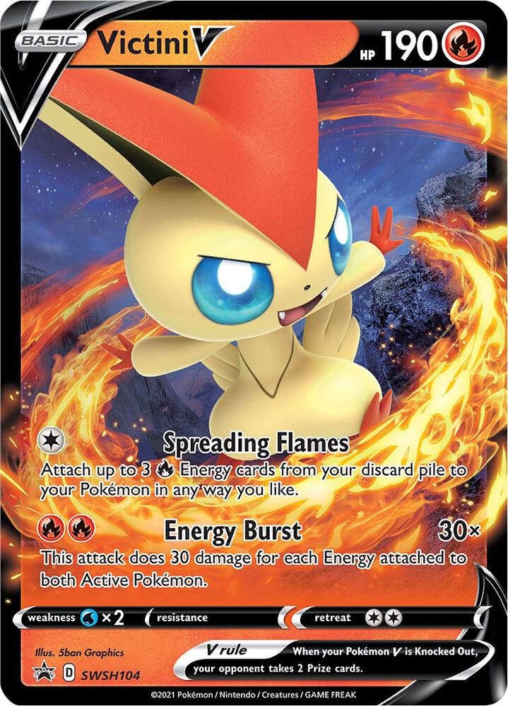 Victini V SWSH104 card from SWSH: Sword & Shield Promo Cards
