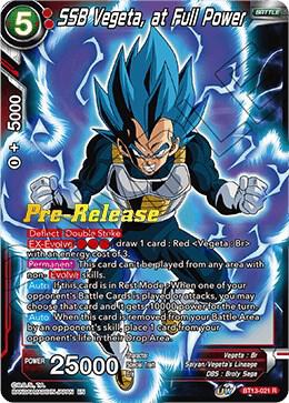 SSB Vegeta, at Full Power BT13-021 card from Supreme Rivalry Pre-Release Cards