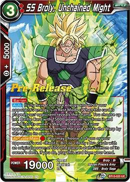 SS Broly, Unchained Might BT13-025 card from Supreme Rivalry Pre-Release Cards