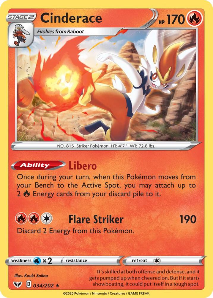 Cinderace (Non-Holo) 034/202 card from Deck Exclusives