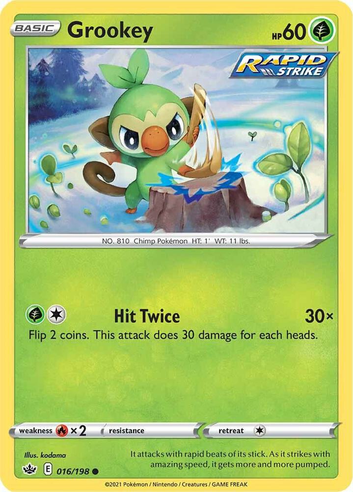 Grookey 016/198 card from SWSH06: Chilling Reign