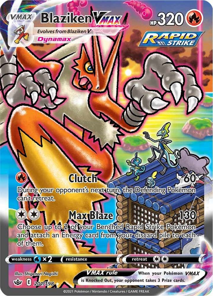 Blaziken VMAX (Alternate Art Secret) 201/198 card from SWSH06: Chilling Reign