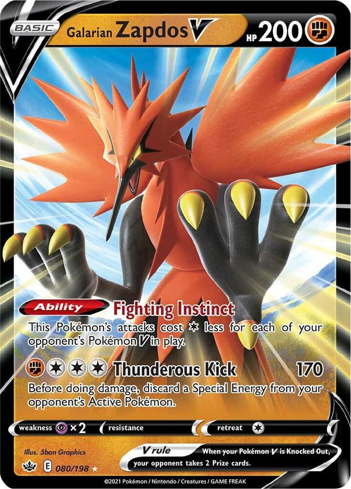Galarian Zapdos V 080/198 card from SWSH06: Chilling Reign