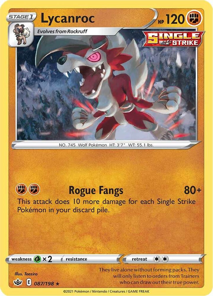 Lycanroc 087/198 card from SWSH06: Chilling Reign