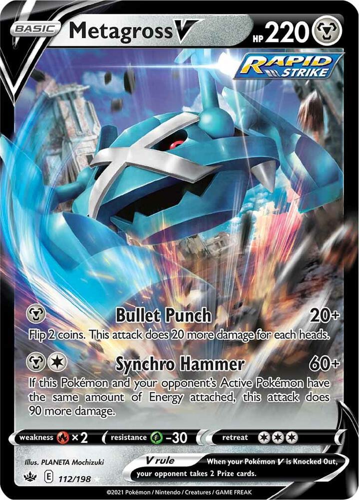 Metagross V 112/198 card from SWSH06: Chilling Reign