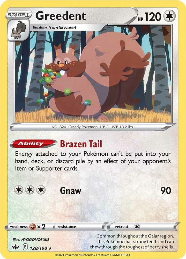 Greedent 128/198 card from SWSH06: Chilling Reign