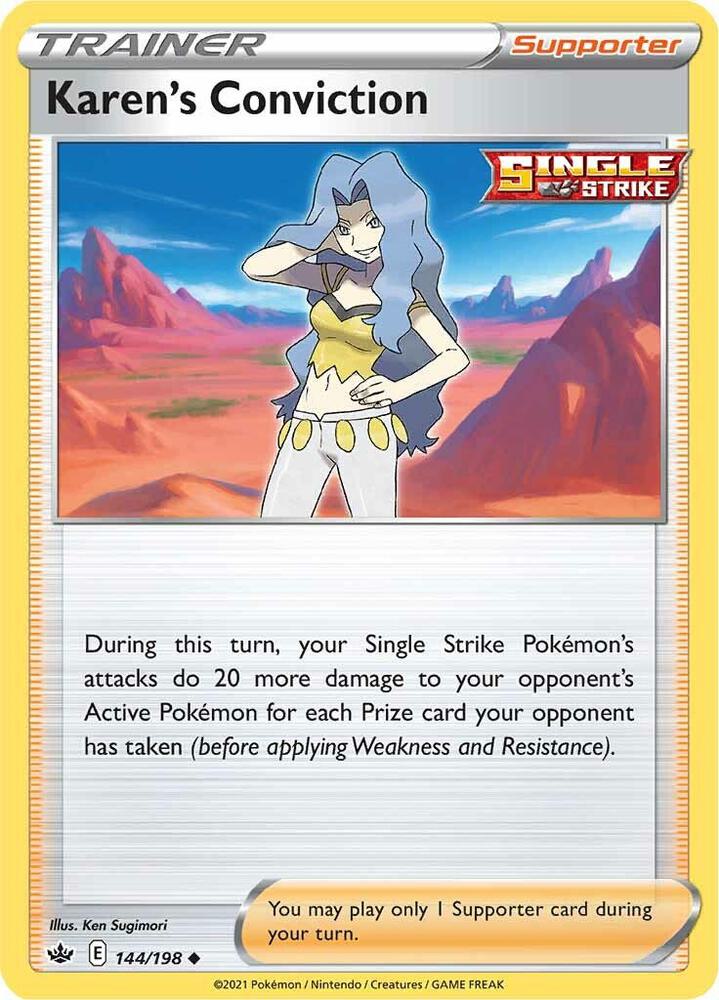 Karen's Conviction 144/198 card from SWSH06: Chilling Reign