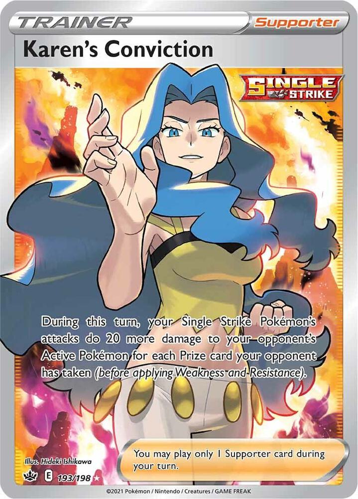 Karen's Conviction (Full Art) 193/198 card from SWSH06: Chilling Reign