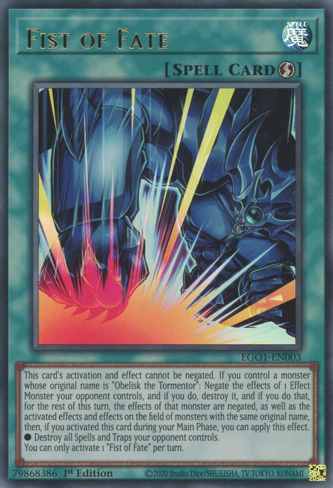 Fist of Fate EGO1-EN003 card from Egyptian God Deck: Obelisk the Tormentor
