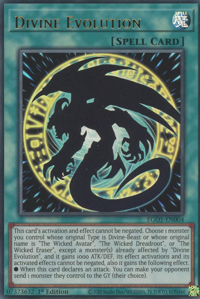 Divine Evolution EGO1-EN004 card from Egyptian God Deck: Obelisk the Tormentor