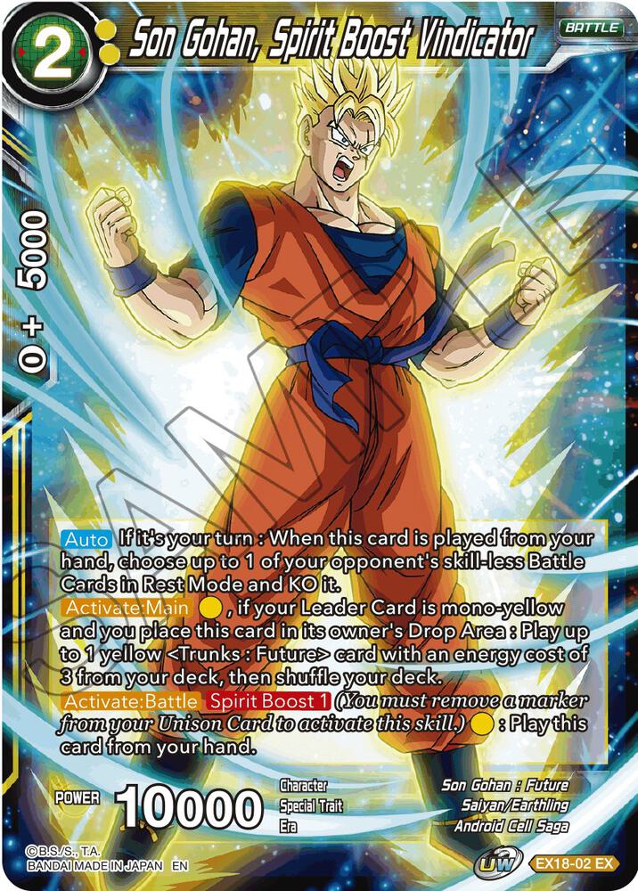 Son Gohan, Spirit Boost Vindicator EX18-02 card from Expansion Deck Box Set 18: Namekian Boost